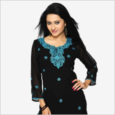 Stylish black kurti with blue embroidery